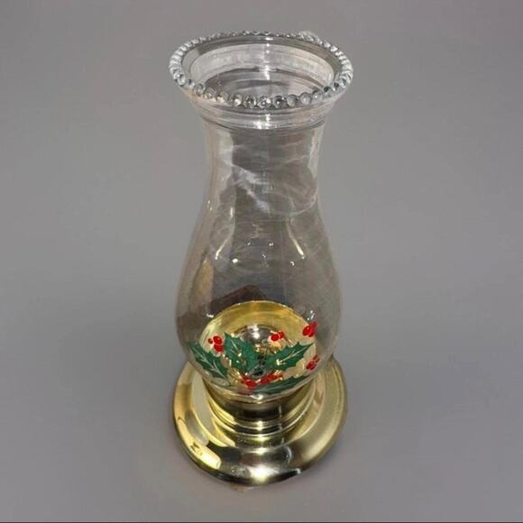 Vintage Brass Hurricane Candle Lamp + 2 Holiday Glass Shades Christmas Decor - Picture 8 of 10